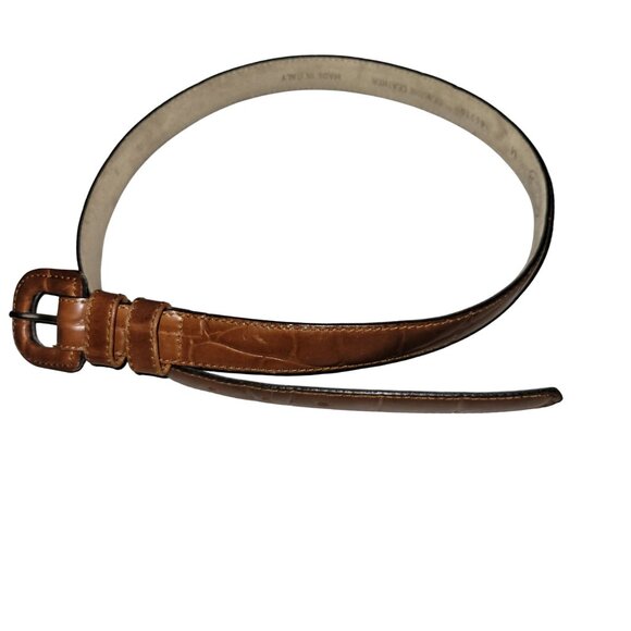 Vintage Genuine Leather Brown Belt Made In Italy Croc Embossed Style With Buckle - Picture 1 of 6